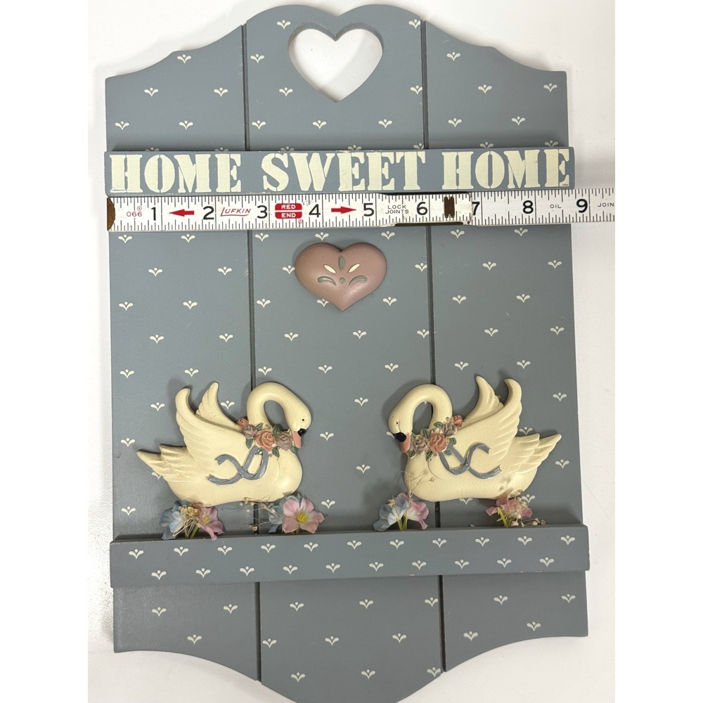 Vintage Home Sweet Home Wood Wall Plaque Blue Country Swans Heart Decor ZG 1269 - Picture 3 of 7